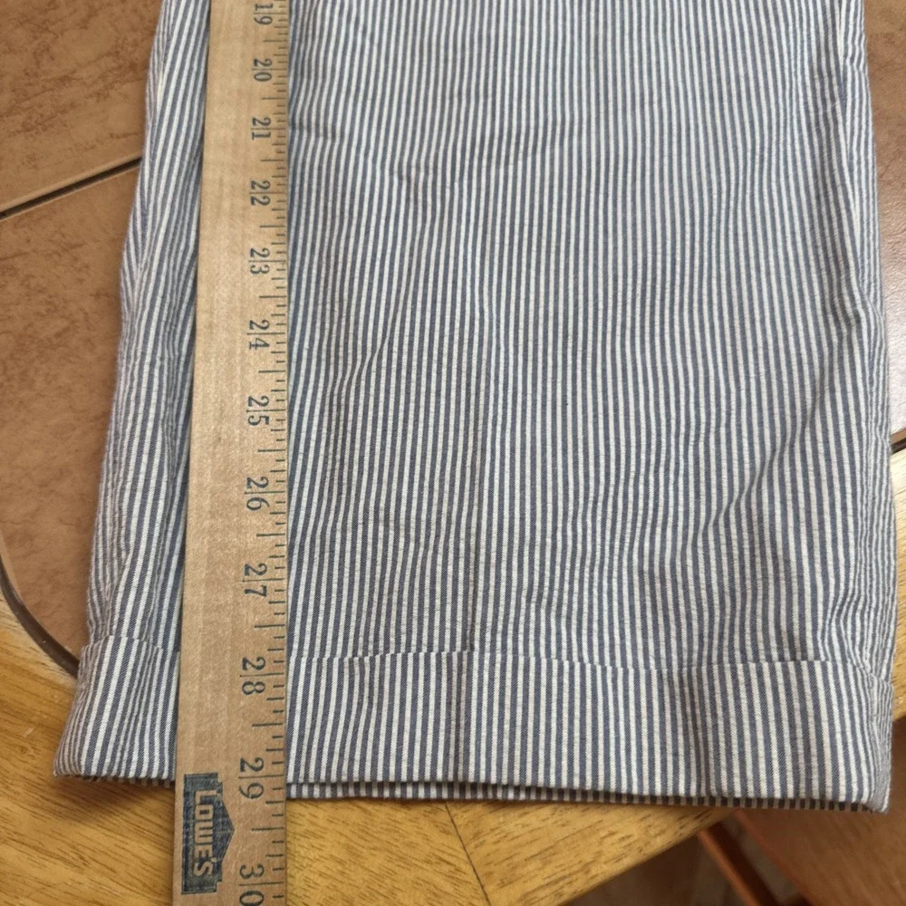 Charleston Khaki By Berle Blue Striped Seersucker Cuffed Chino Pants Sz‎ 33 x 29